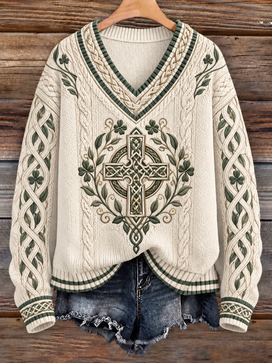 Women's Celtic style V-neck imitation sweater