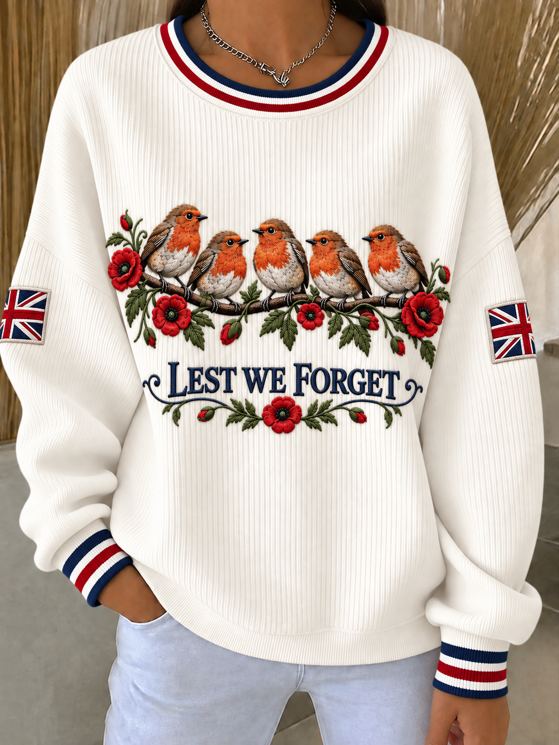 Women's Remembrance Day Ribbed Round-Neck Sweatshirt