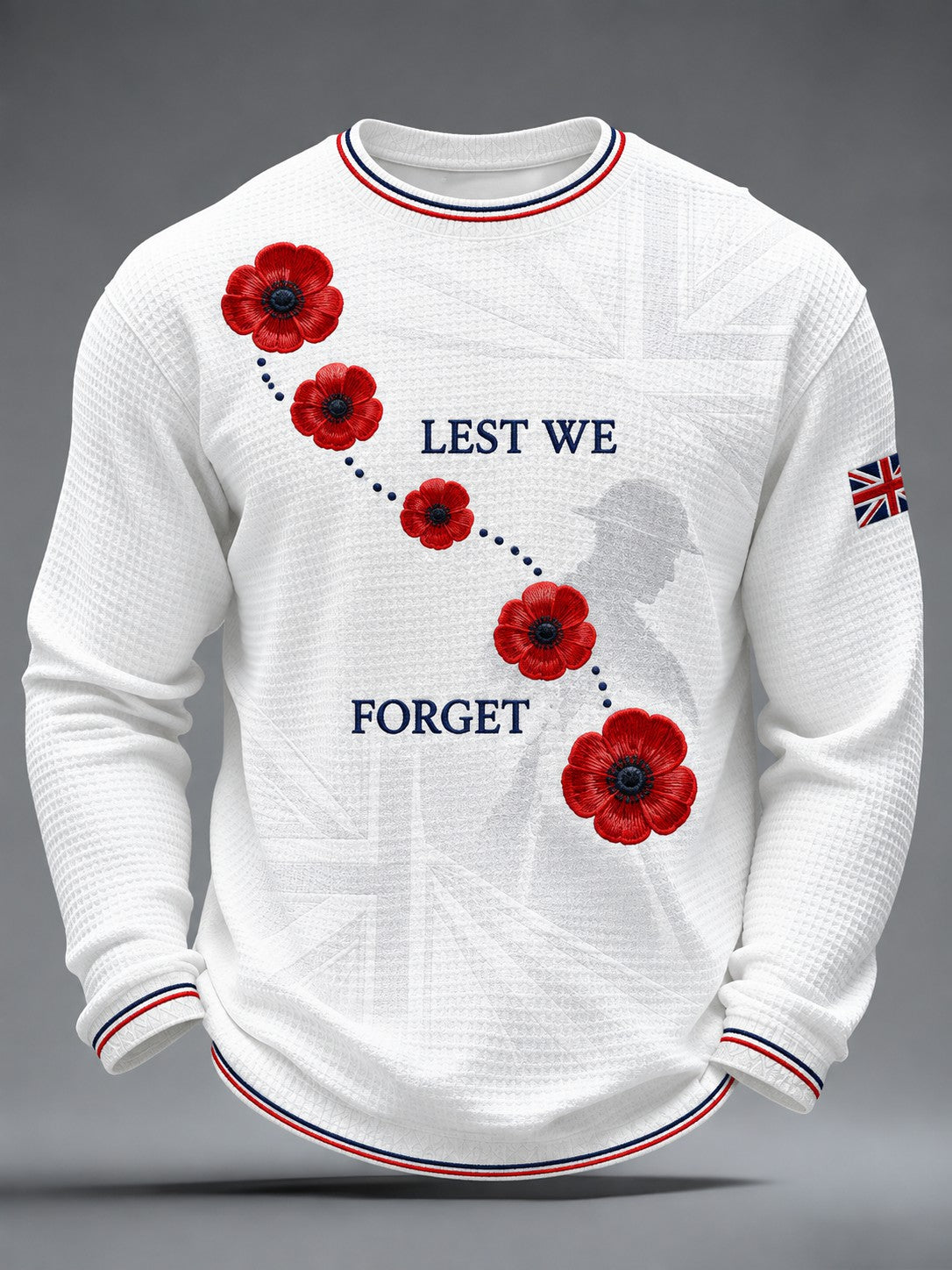 Men's Lest We Forget Printed Waffle Long Sleeve T-Shirt