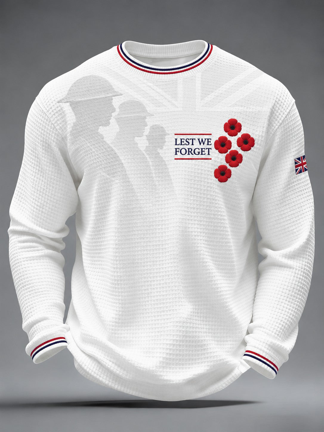 Men's Lest We Forget Printed Waffle Long Sleeve T-Shirt