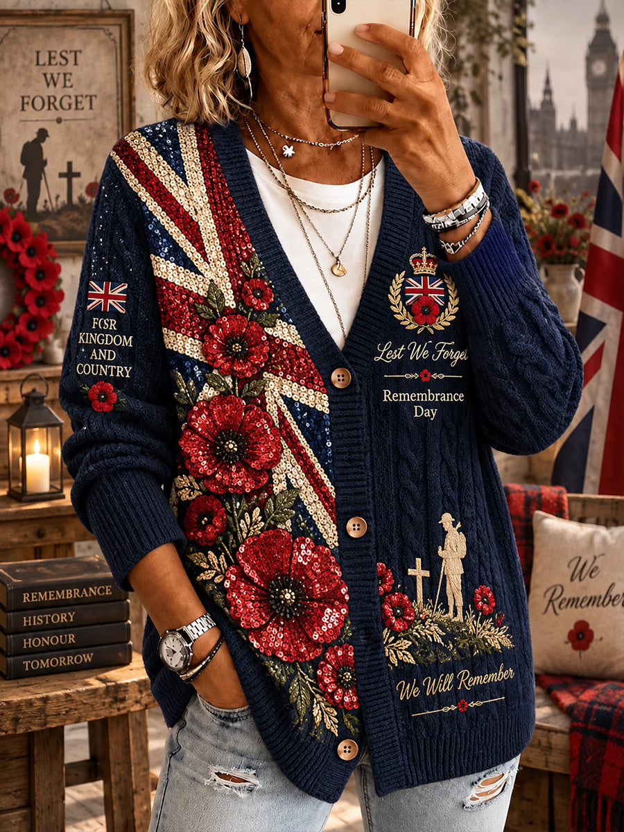 Women's Remembrance Day Print Knit Cardigan