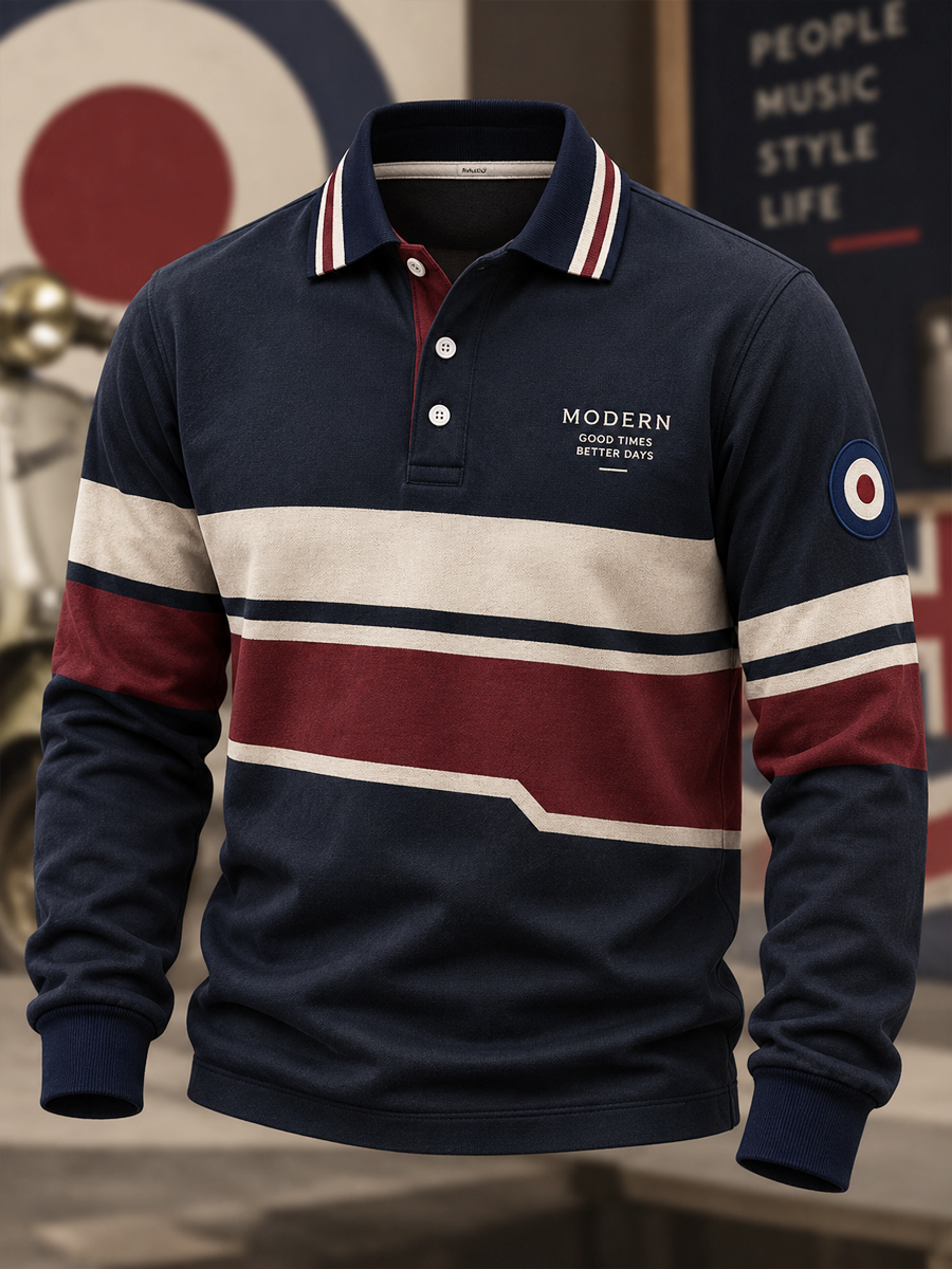 Men's UK Music Lover Mods Culture Printed long sleeve polo