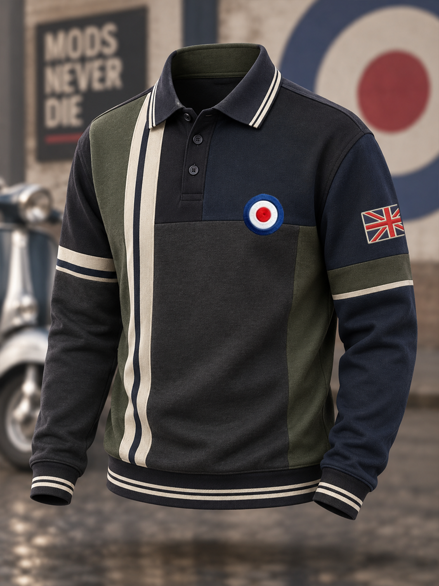 Men's UK Music Lover Mods Culture Printed long sleeve polo