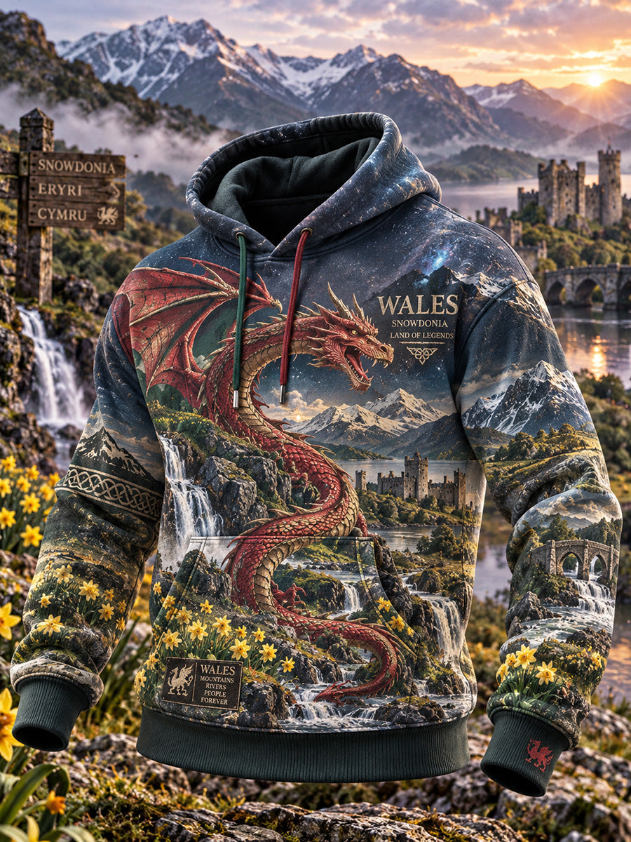 Men's Vintage Britsh Wales Printed Checkered Cotton Hoodie