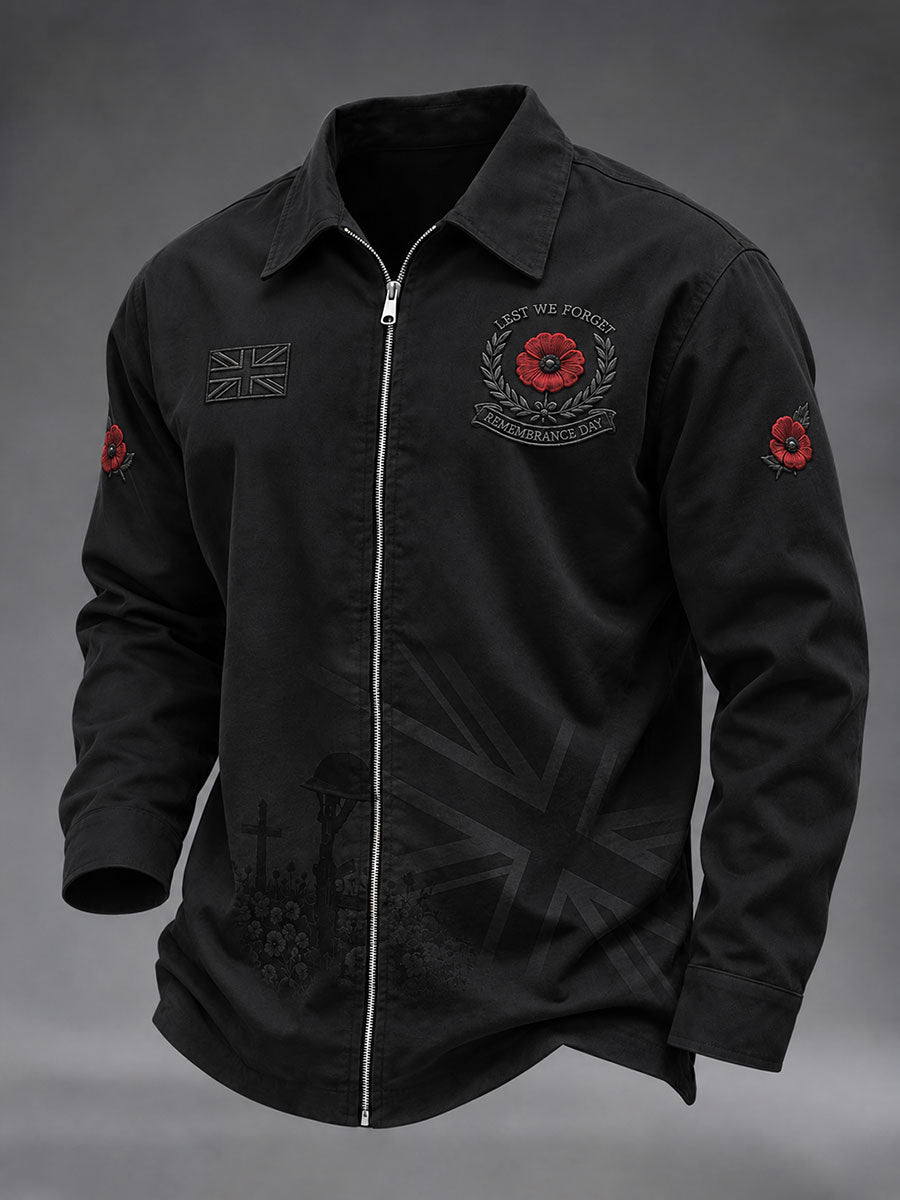 Men's Lest We Forget Print Zip-Up Jacket
