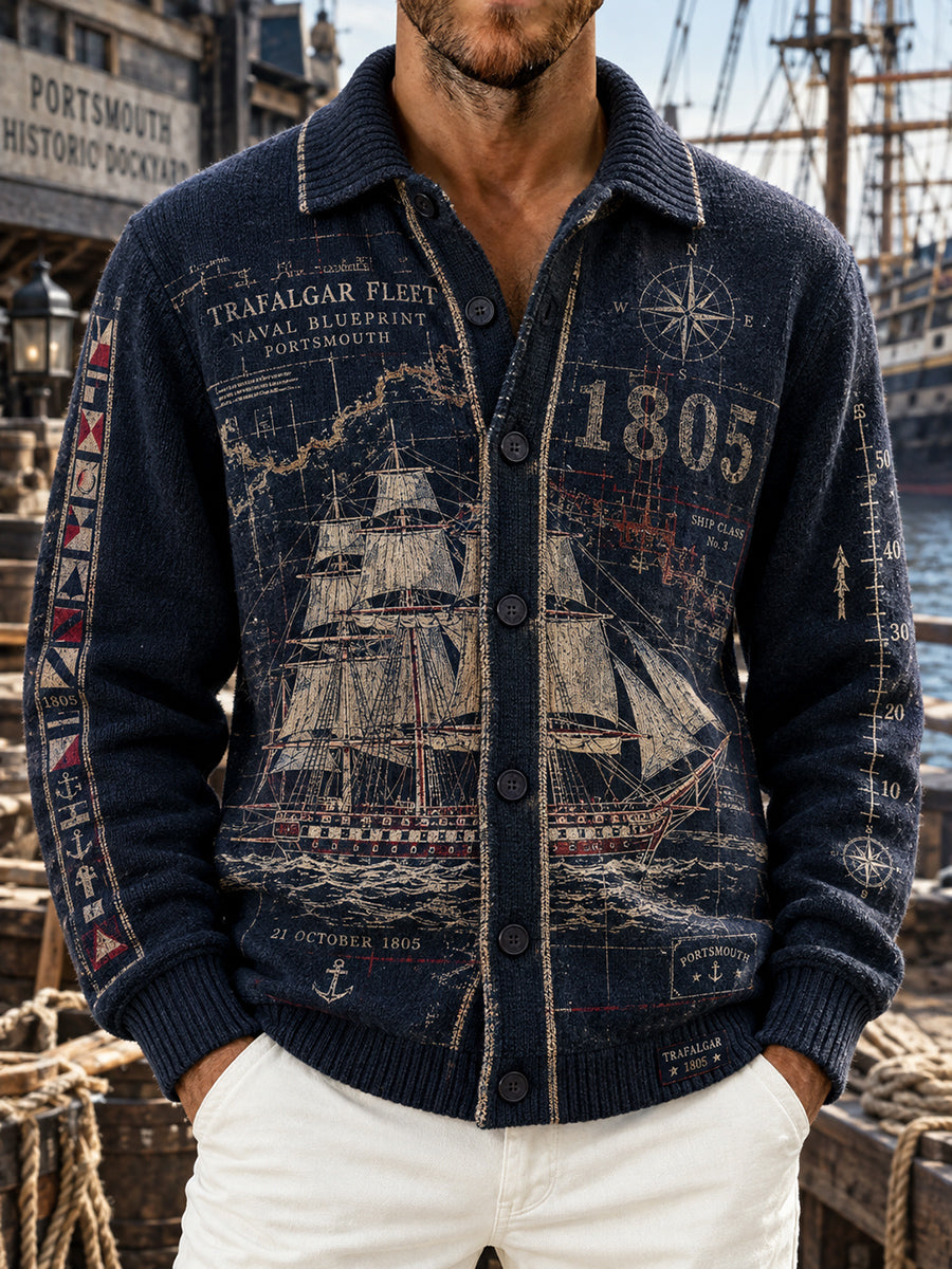 Men's Vintage British Trafalgar Day Printed Imitation Sweater