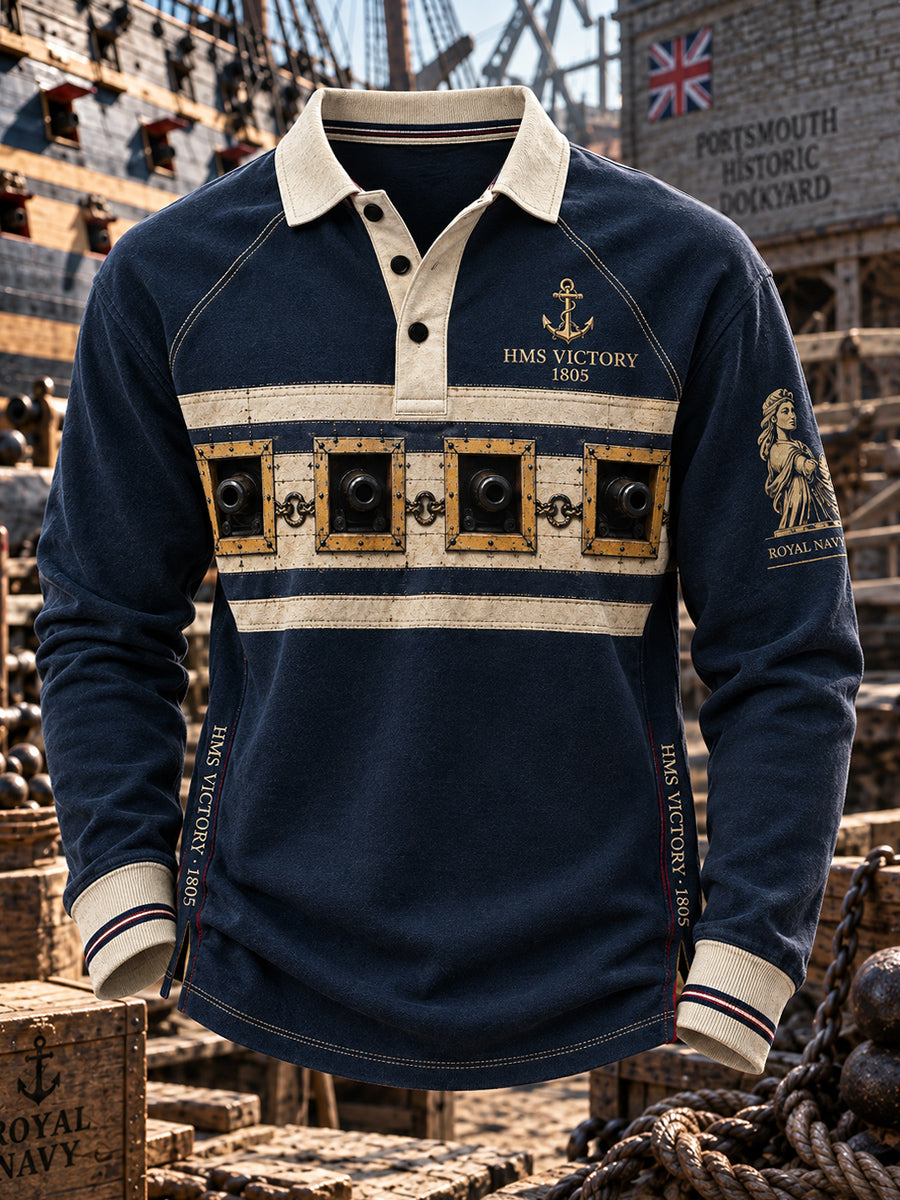 Men's British Trafalgar Day Printed Waffle Long Sleeve T-Shirt