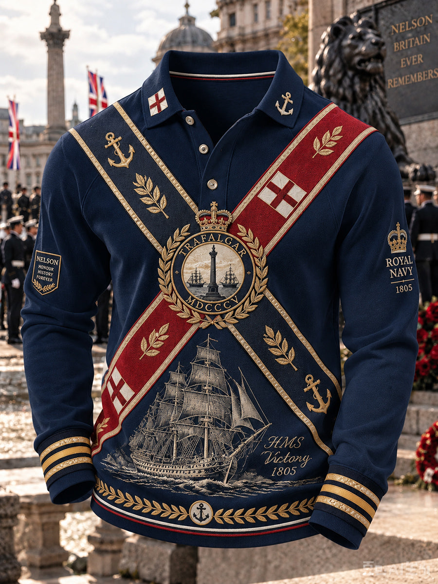 Men's British Trafalgar Day Printed Waffle Long Sleeve T-Shirt