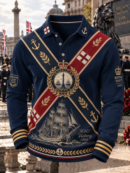 Men's British Trafalgar Day Printed Waffle Long Sleeve T-Shirt