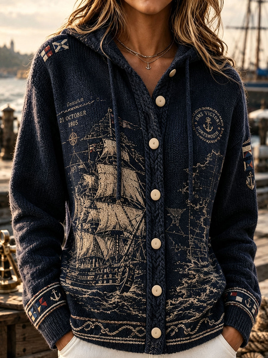 Women's  British Trafalgar Day Printed Knitted Coat