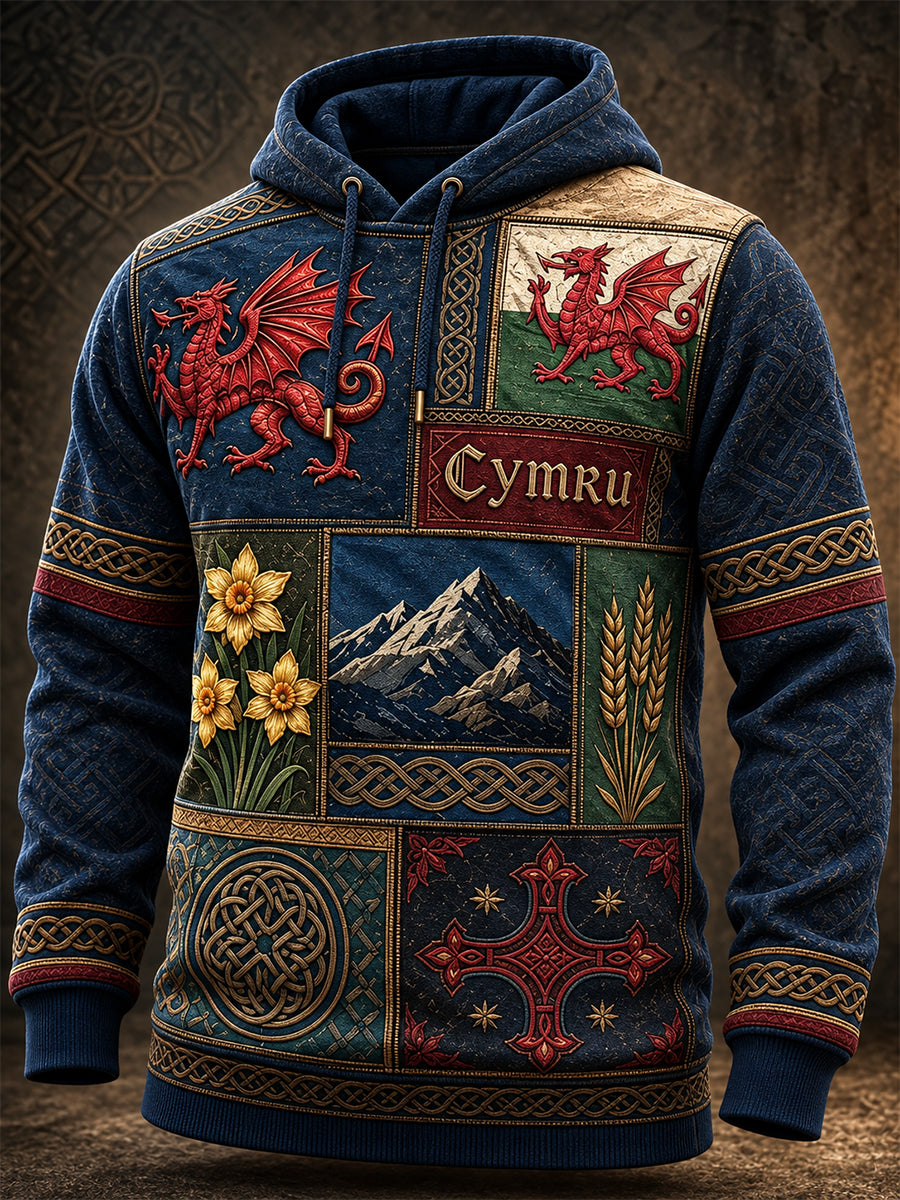 Men's Welsh Cultural Element Art Print Hooded Sweatshirt