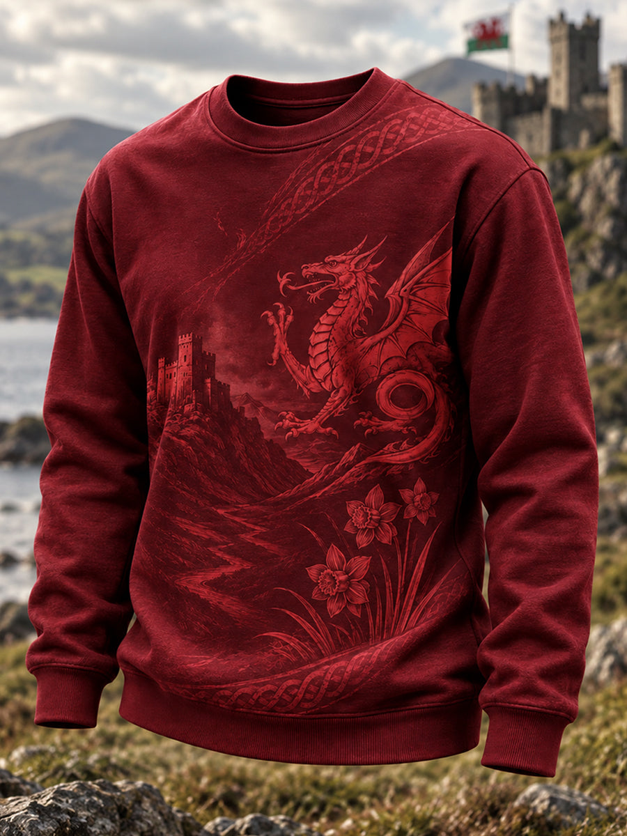 Men's Welsh Cultural Element Art Print Crew-Neck Sweatshirt