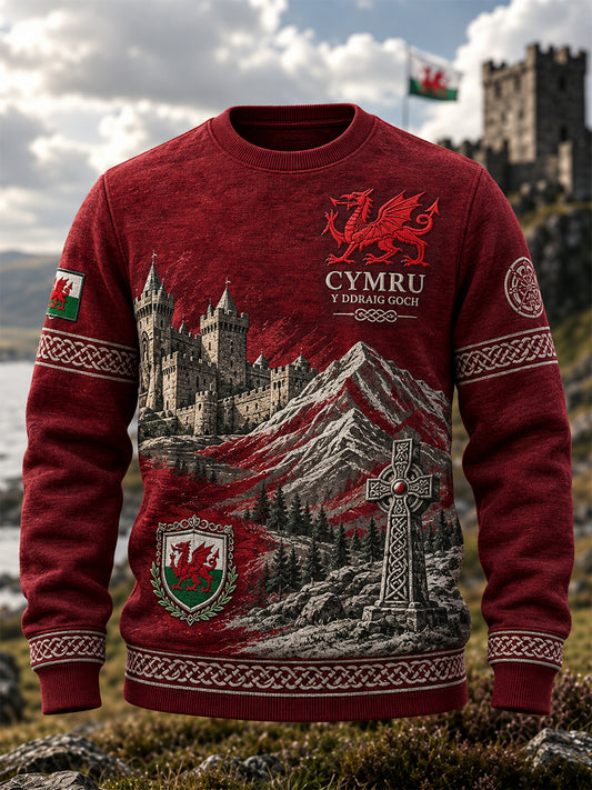 Men's Welsh Cultural Element Art Print Crew-Neck Sweatshirt