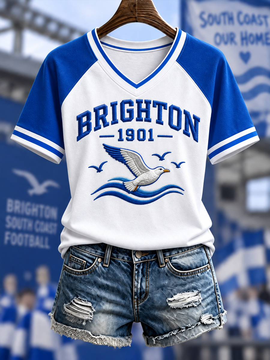 Women's South Coast Football Lover Printed V-neck off-shoulder short-sleeved T-shirt