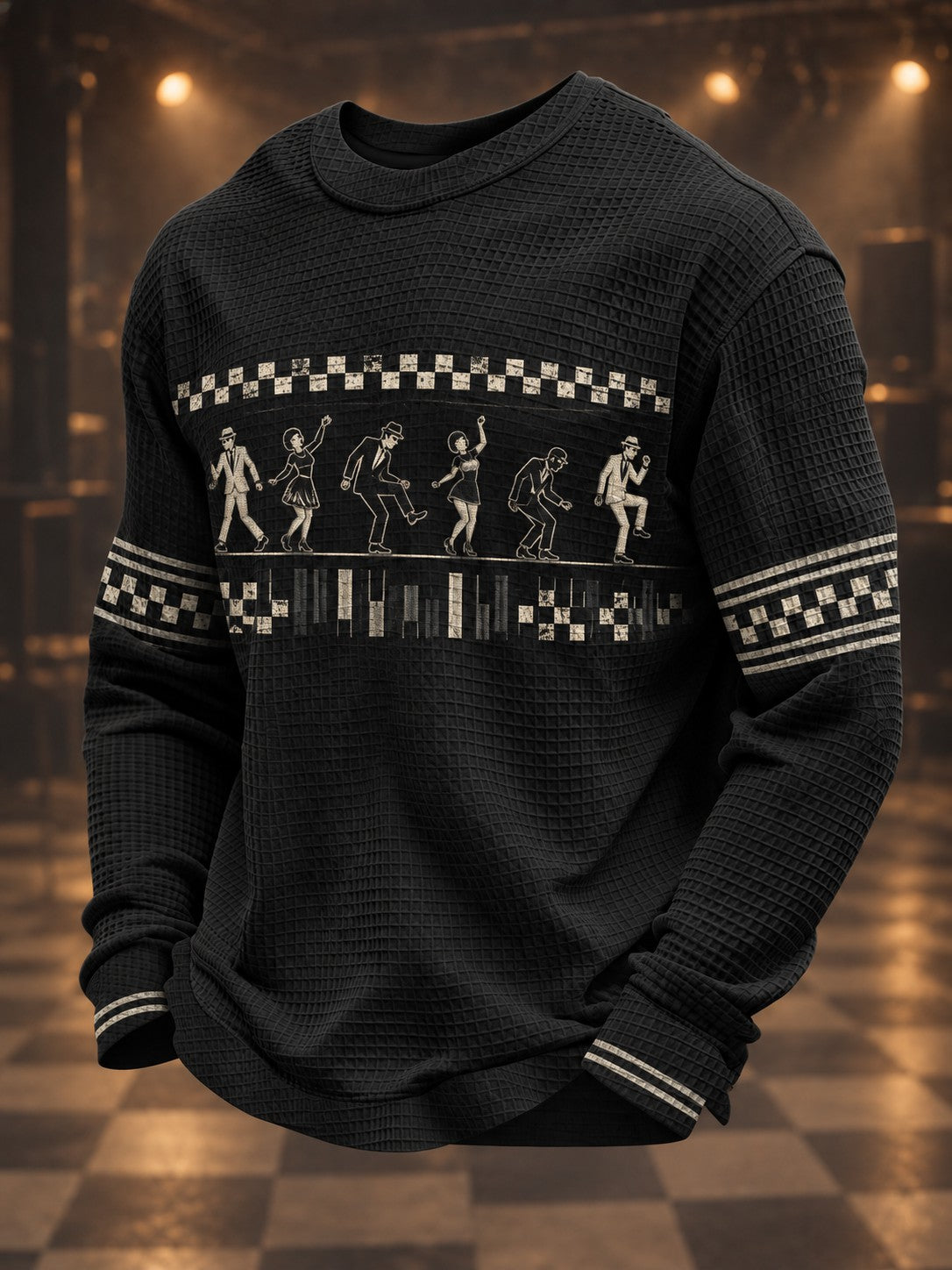 Men's Ska Revival Style Printed Waffle Long Sleeve T-Shirt