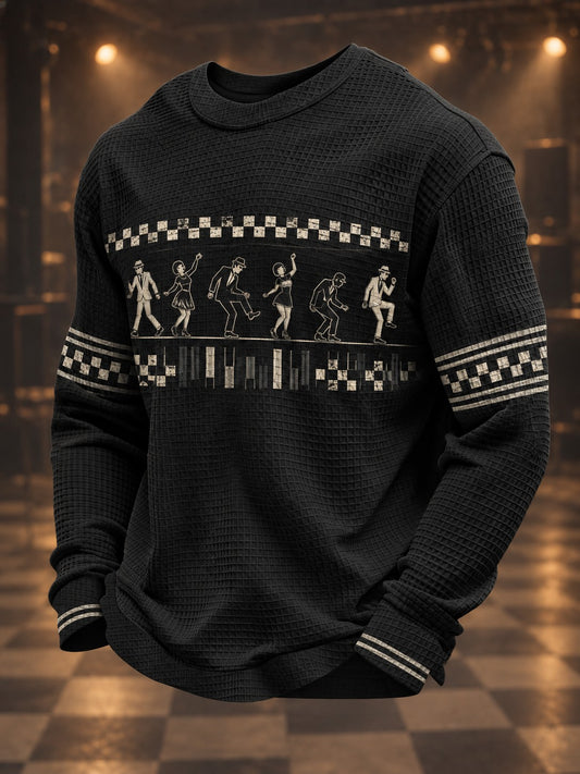 Men's Ska Revival Style Printed Waffle Long Sleeve T-Shirt