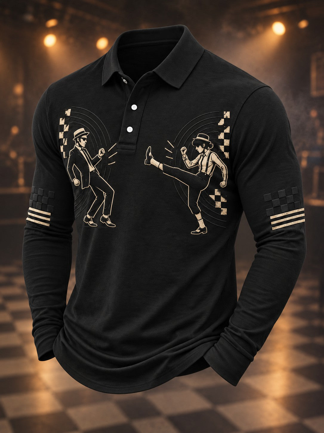 Men's Ska Revival Style Printed Long Sleeve Shirt