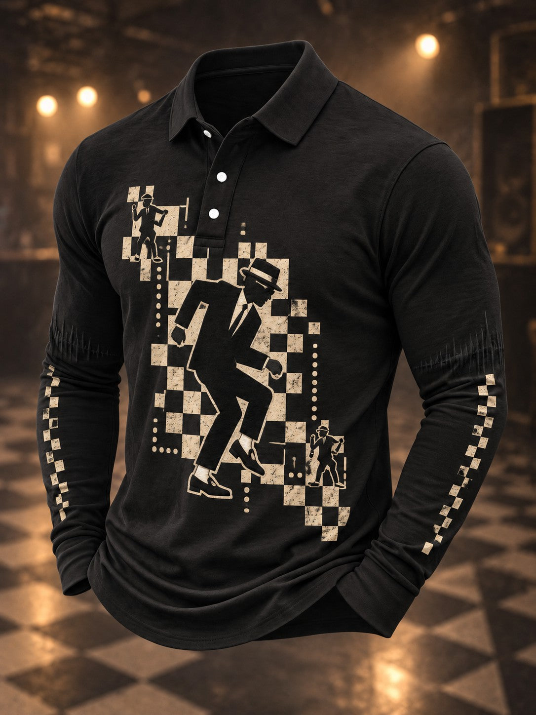 Men's Ska Revival Style Printed Long Sleeve Shirt