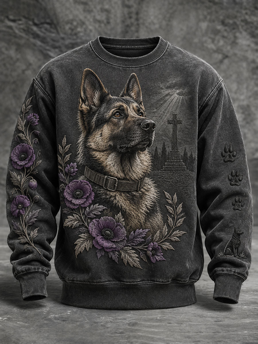 Men's Lest We Forget Military Dog Print Crew Neck Sweatshirt