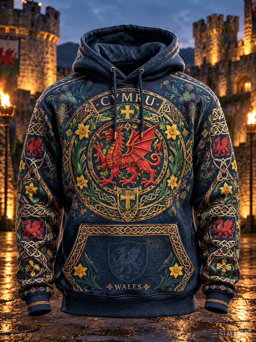 Men's Vintage Britsh Wales Printed Graphic Hoodie