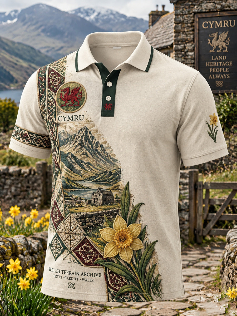 Men's Vintage Britsh Wales Printed Polo Shirt