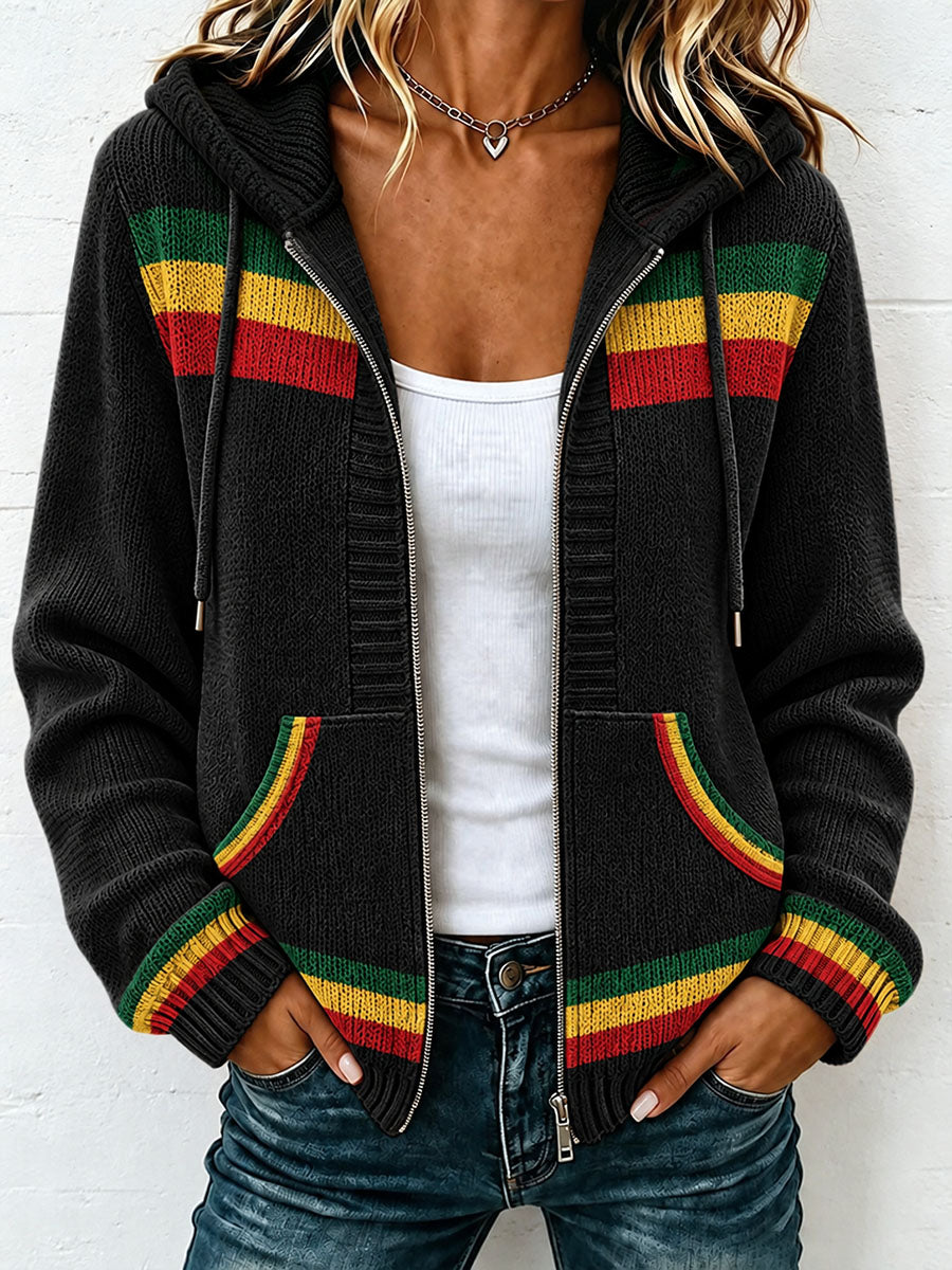 Women's Reggae Inspired Cozy Knit Hooded Cardigan