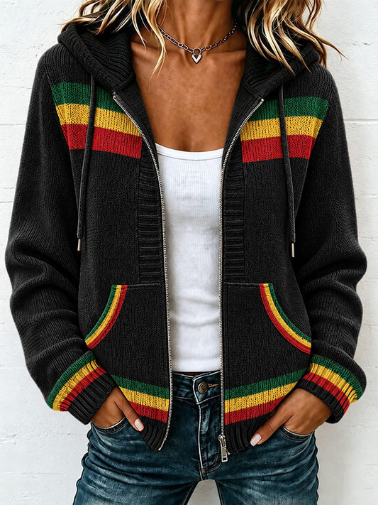 Women's Reggae Inspired Cozy Knit Hooded Cardigan