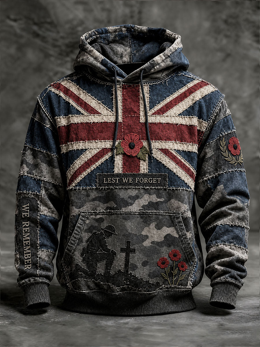 Men's Lest We Forget Print Oversized Drop-Shoulder Hoodie With Pockets