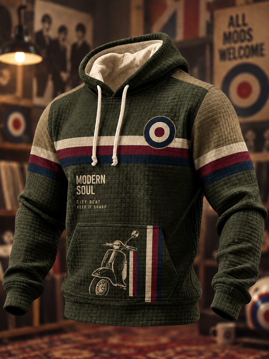 Men's UK Music Lover Mods Culture Printed Checkered Cotton Hoodie