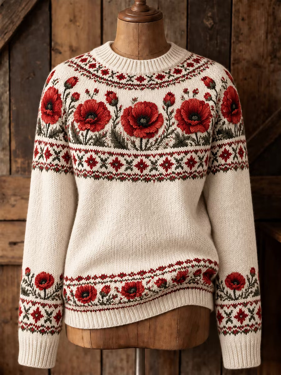 Women's  Remembrance Day Floral Crew Neck Sweater