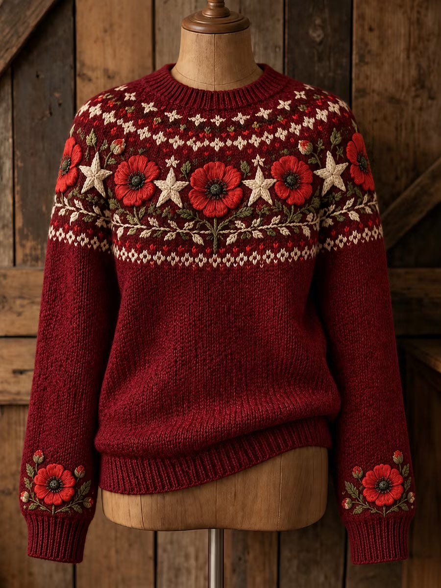 Women's  Remembrance Day Floral Crew Neck Sweater