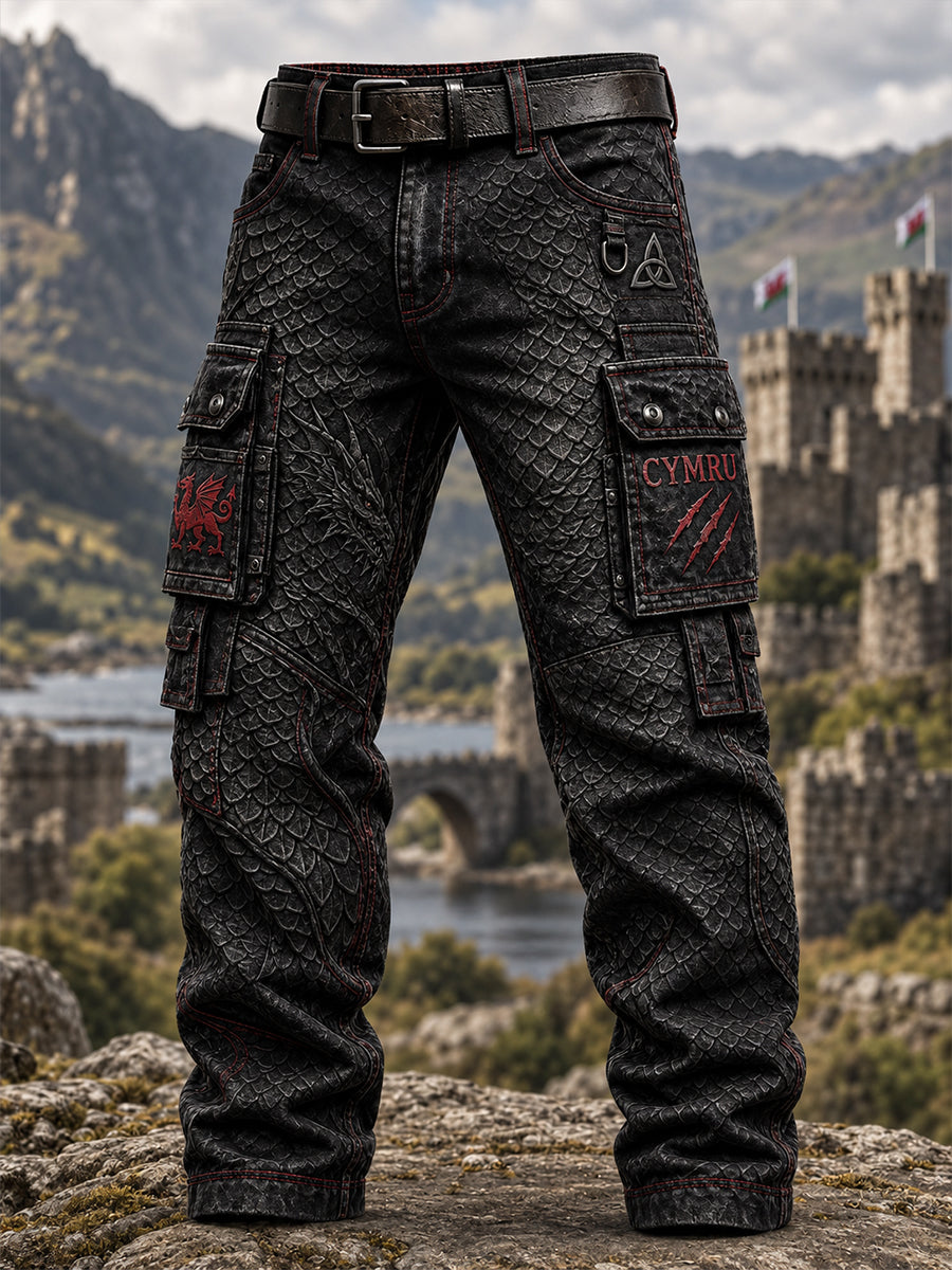 Men's Welsh Cultural Element Art Print Casual Work Trousers