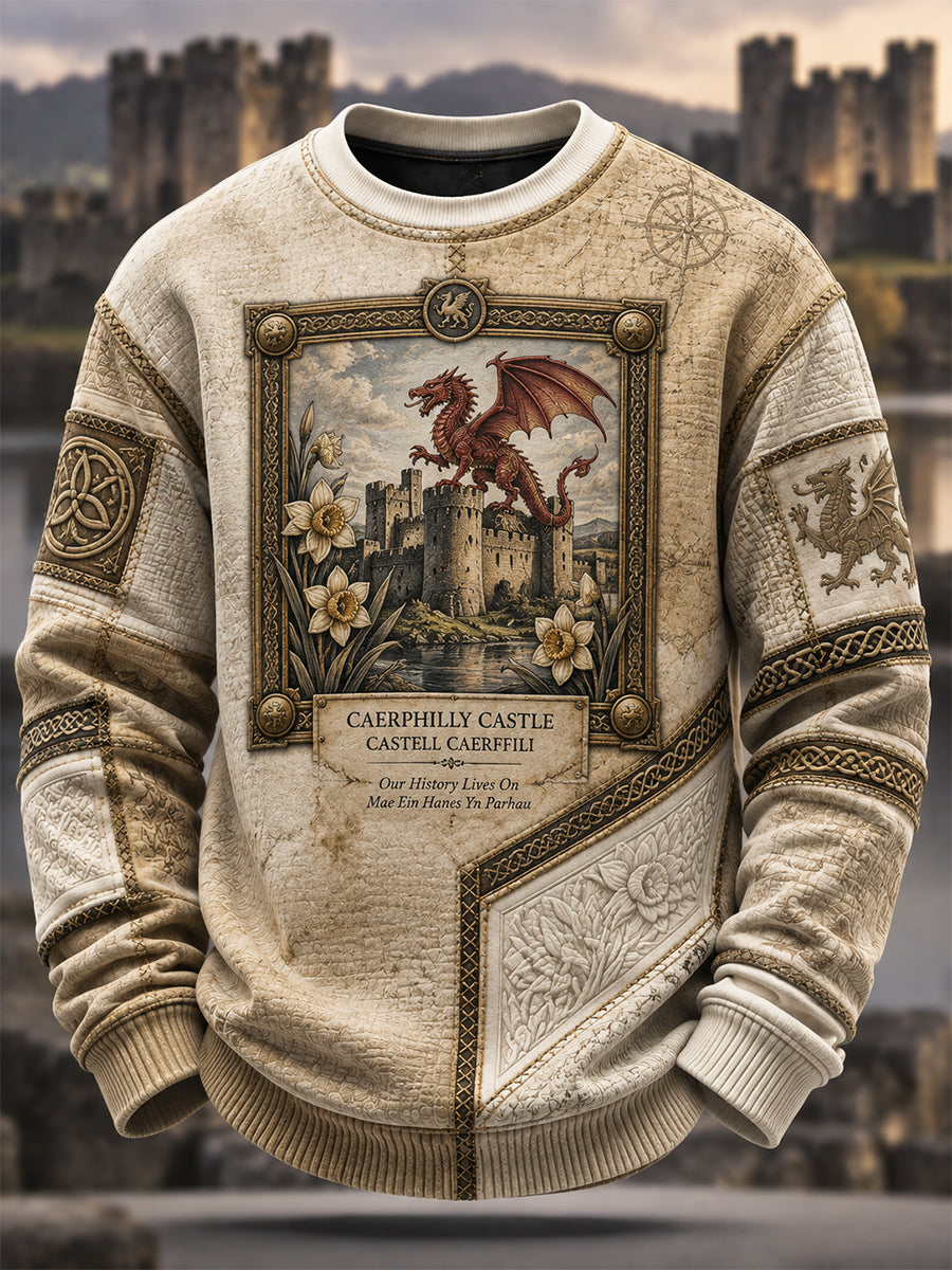 Men's Welsh Cultural Element Art Print Crew Neck Sweatshirt