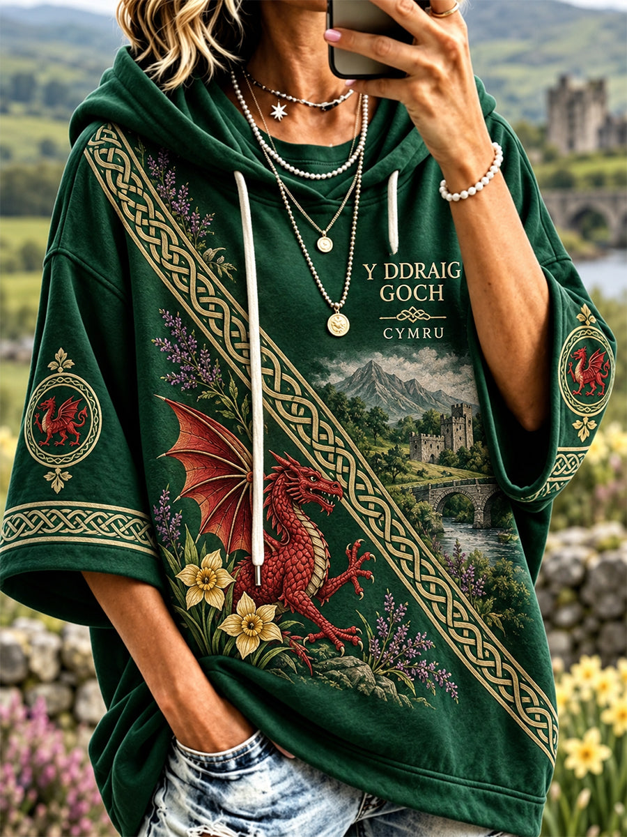 Women's Welsh Dragon Printed Hoodie