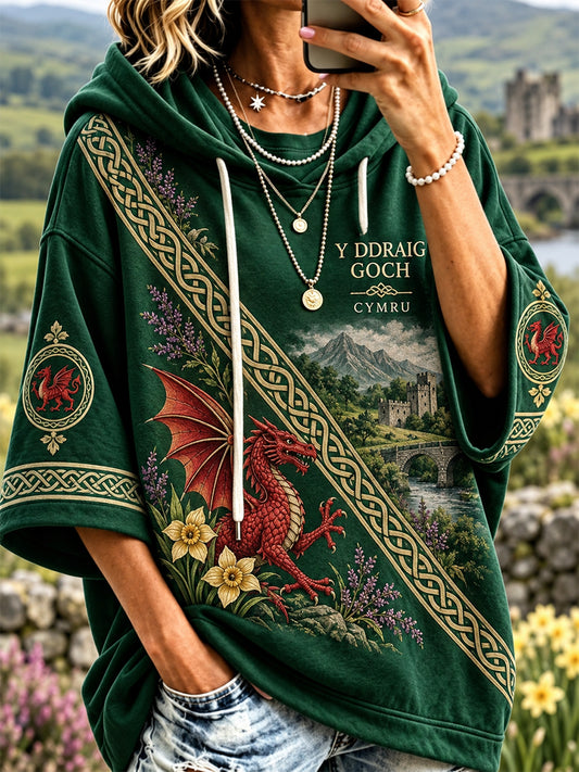 Women's Welsh Dragon Printed Hoodie