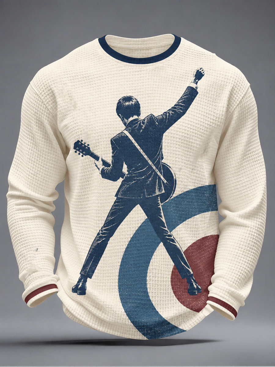 Men's UK Music Lover Mods Art Printed Waffle Tops