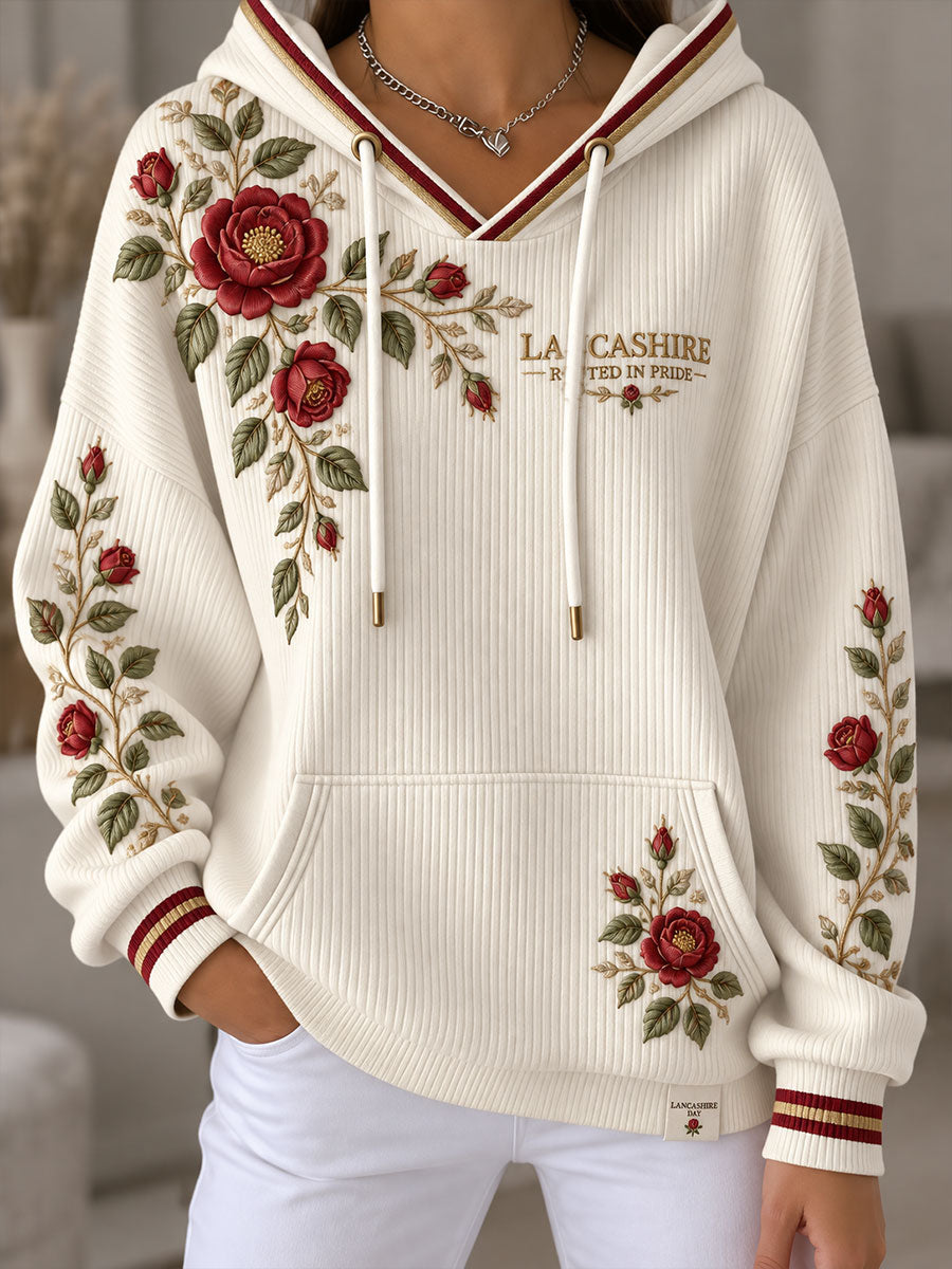 Women's England Lancashire Day Red Roses Art Printed Hoodie