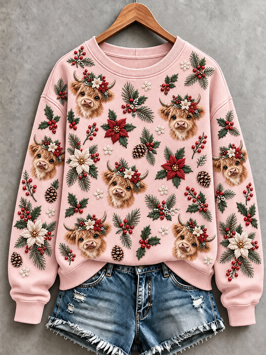 Women's Cute Highland Cow Art Print  Regular Sweatshirt