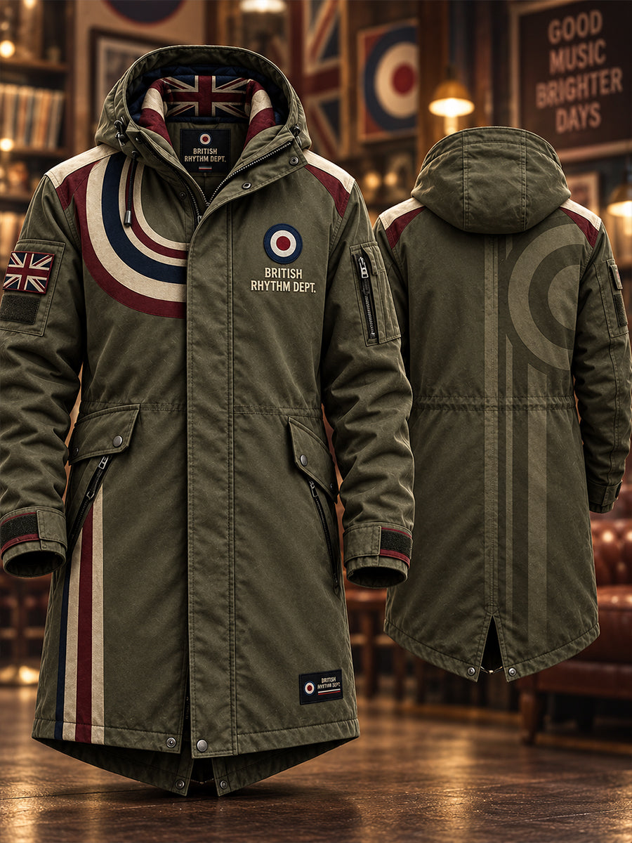 Men's Uk Paul Weller Mod Culture Printed Hooded Long Coat