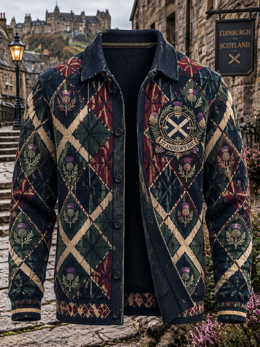 Men's Vintage Scottish St Andrew's Day Printed Imitation Wool Sweater