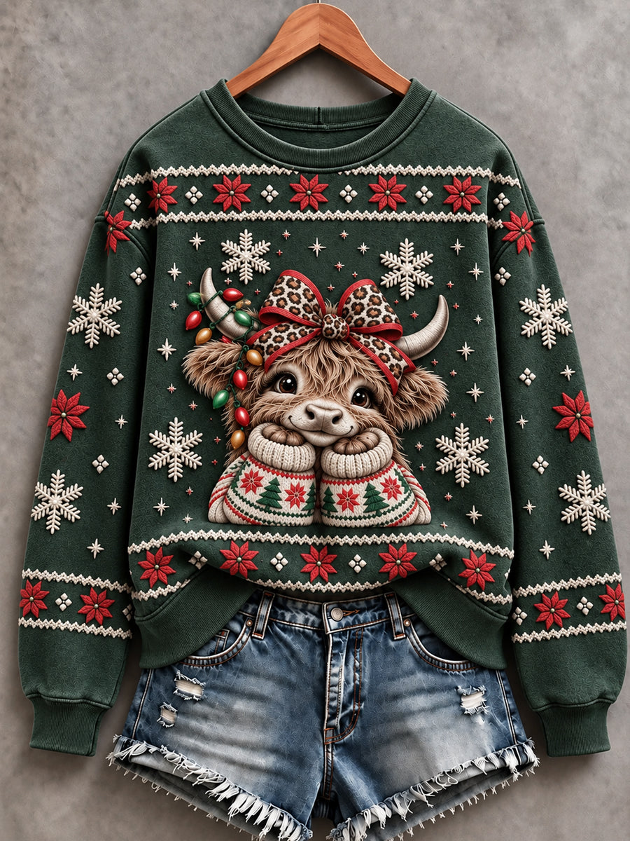 Women's Cute Highland Cow Art Print Sweatshirt
