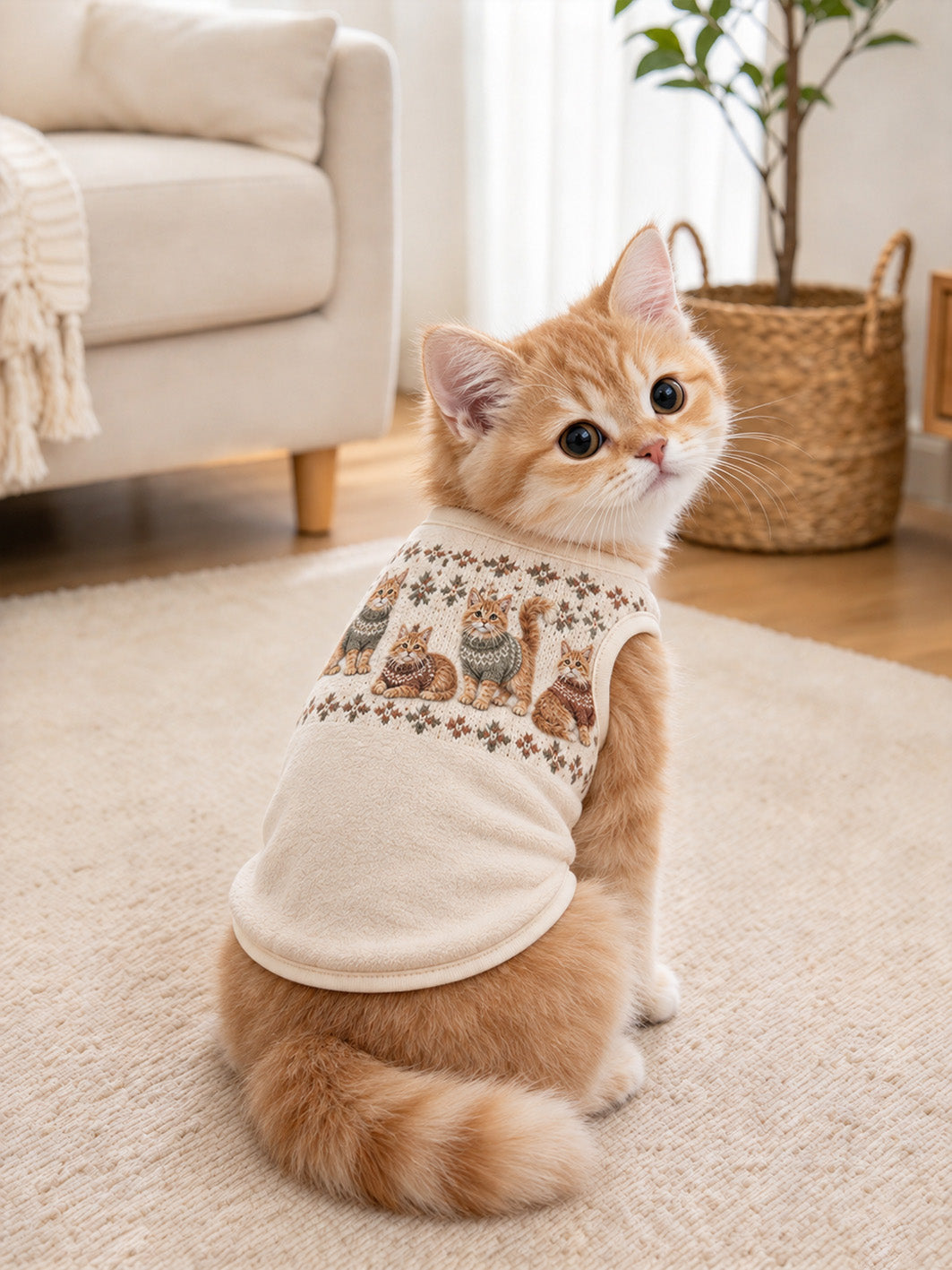 Orange Cat Pattern Design Pet Sleeveless Vest