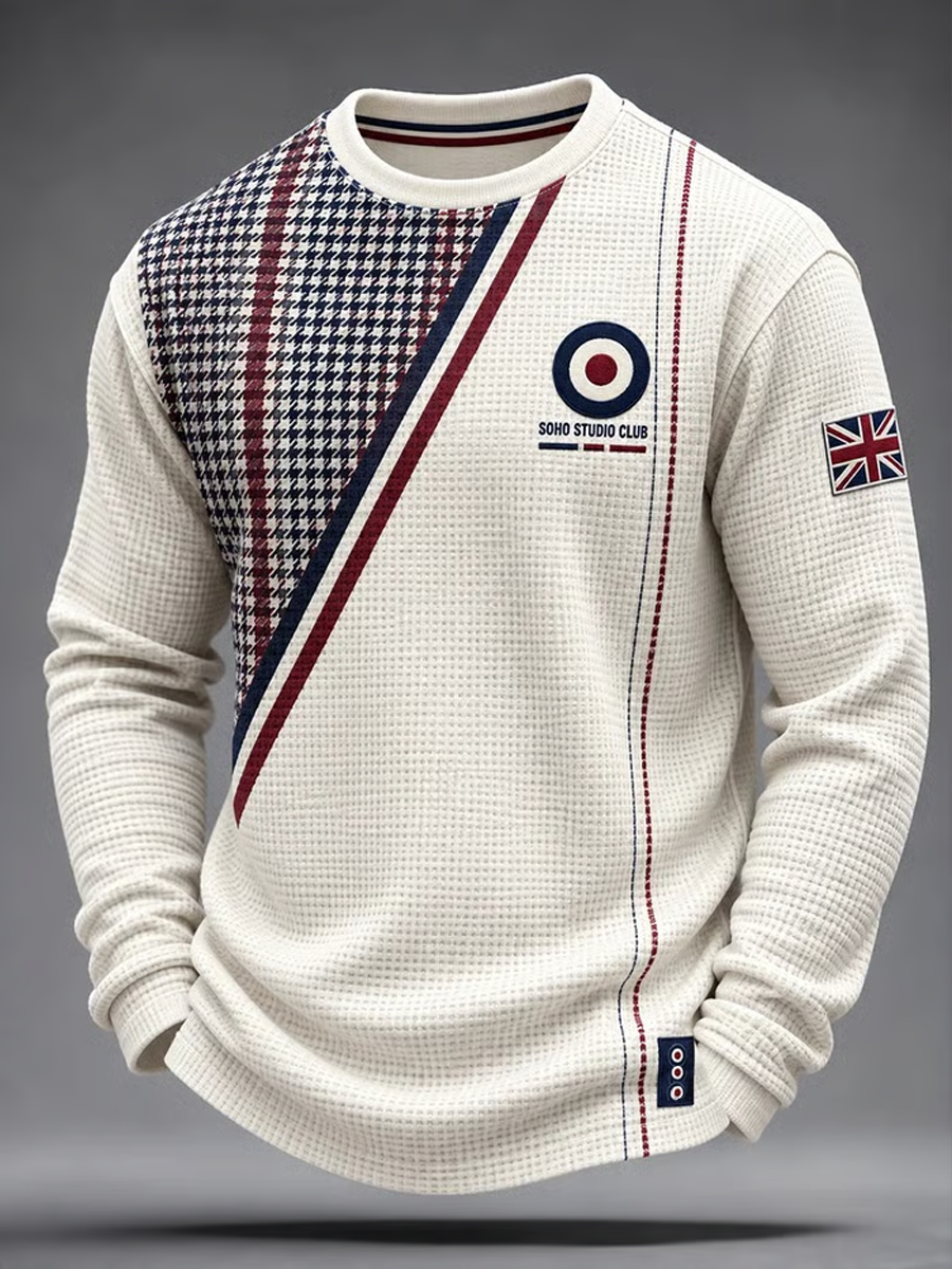 Men's UK Music Lover Mods Art Printed Waffle Sweatshirt