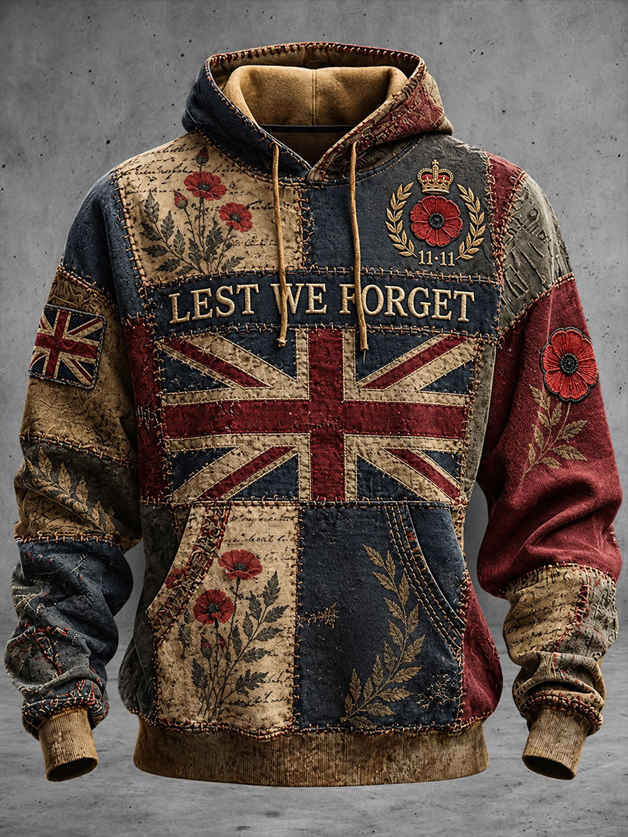 Men's Lest We Forget Print Oversized Drop-Shoulder Hoodie With Pockets
