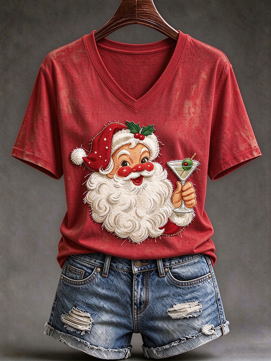 Women's Santa Martini Print Short-sleeved T-shirt