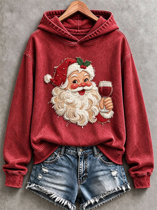 Women's Wine Santa Print Regular Sweatshirt