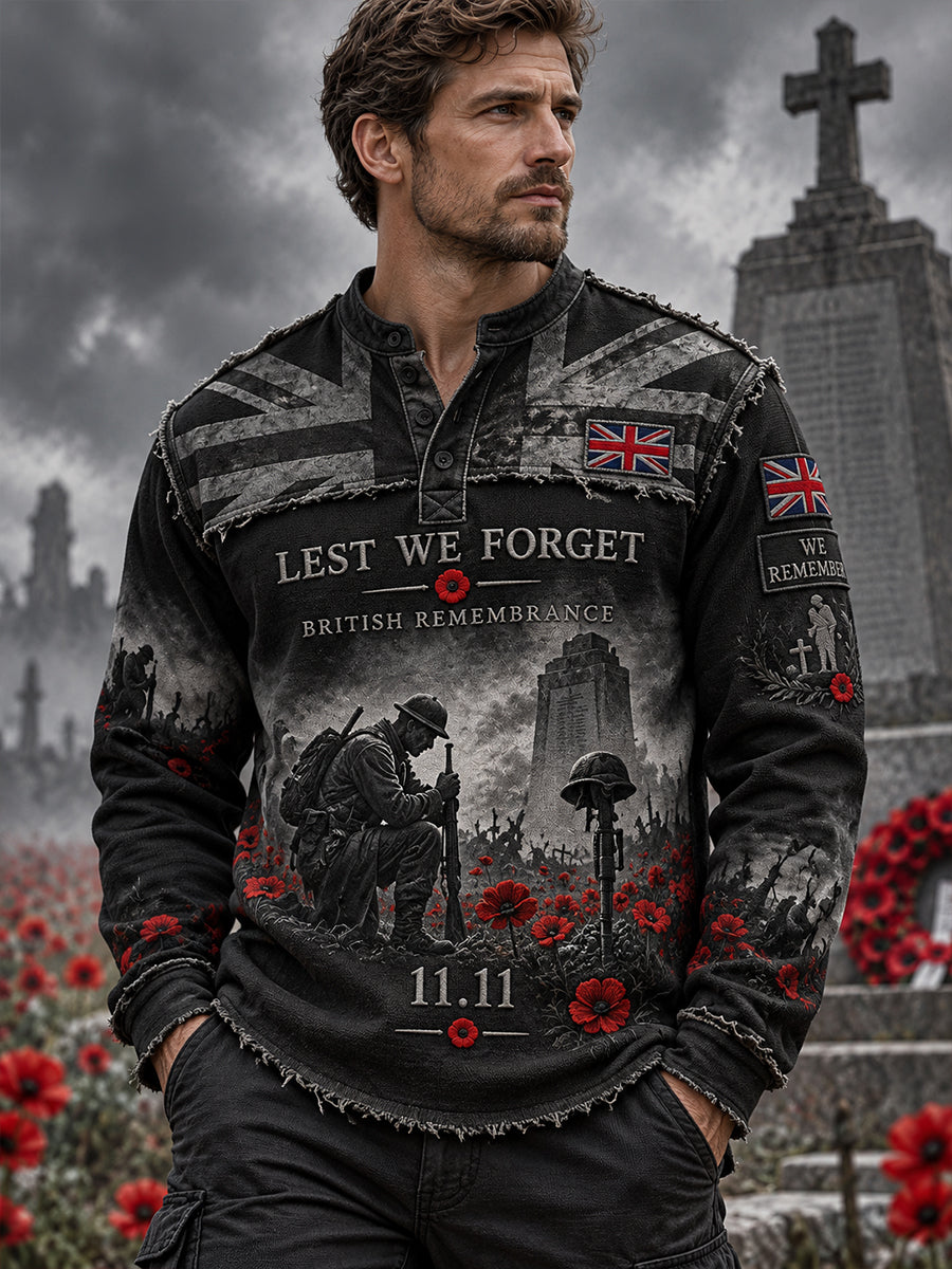 Men's Long-Sleeve Top With Remembrance Day Themed Print