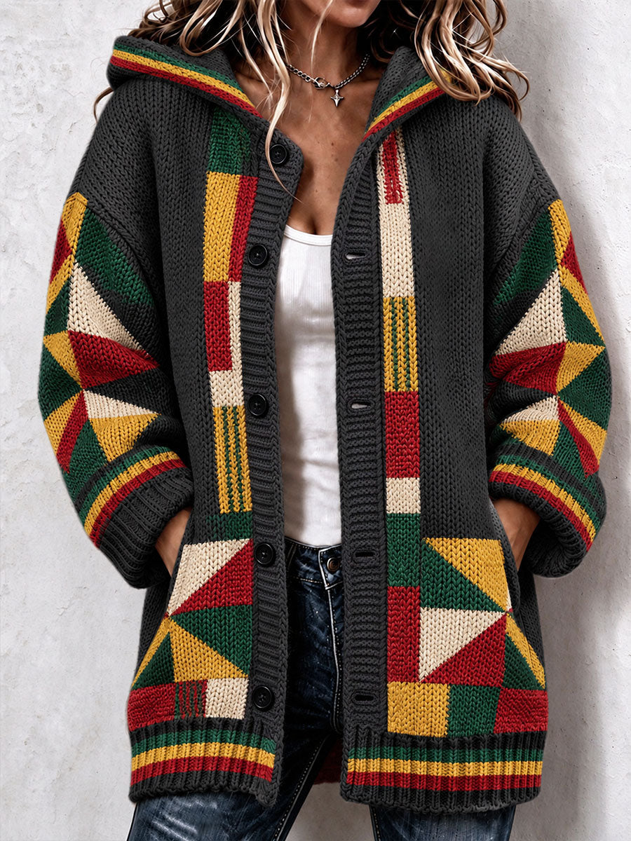 Women's Reggae Inspired Cozy Knit Hooded Cardigan