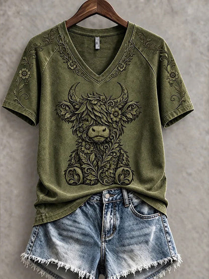 Women’s Highland Cow Art Print Casual T-Shirt