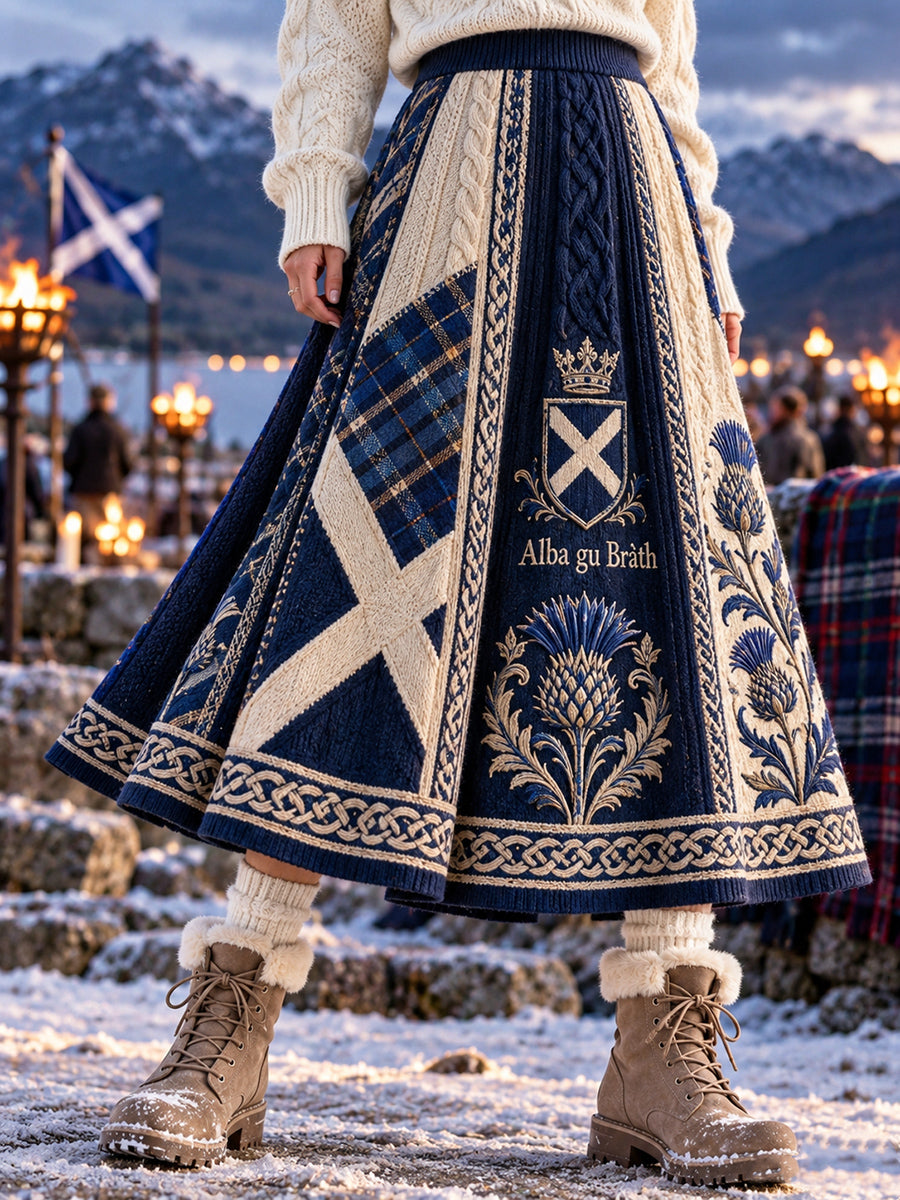 Women's Vintage Scottish St Andrew's Day Printed Long Half Skirt
